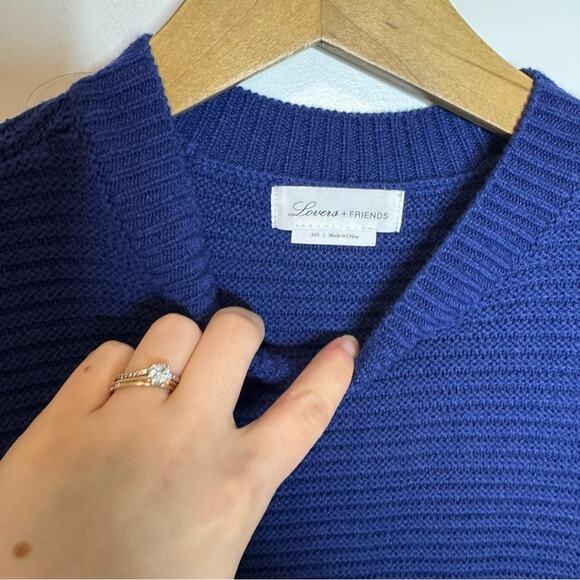 Revolve Lovers + Friends Blue Ribbon Tie Sleeve Chunky Knit Tunic Sweater XXS - Picture 3 of 5